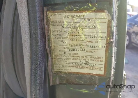 1985 Chevrolet G20 z USA, uszkodzony, nr VIN 1GBEG25H7F7211177